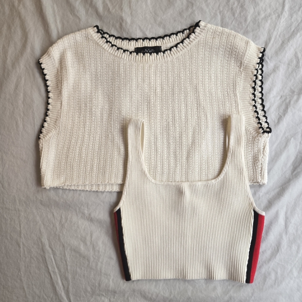 Bundle 2 Crop Tops: Babaton Sculpt Knit Crop Tank & Fab'rik cropped sweater